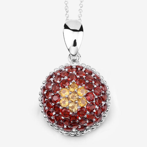 4.57 Carat Genuine Citrine and Garnet .925 Sterling Silver Pendant