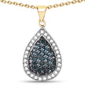 14K Yellow Gold Plated 0.81 Carat Genuine Blue Diamond and White Diamond .925 Sterling Silver Pendant