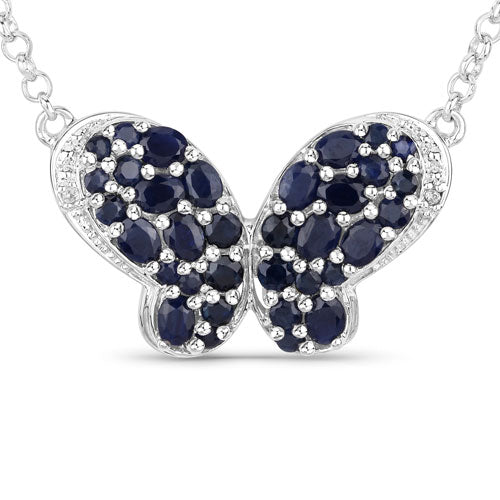 3.83 Carat Genuine Blue Sapphire and White Zircon .925 Sterling Silver Pendant
