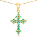 14K Yellow Gold Plated 1.05 Carat Genuine Zambian Emerald .925 Sterling Silver Pendant