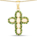 14K Yellow Gold Plated 3.11 Carat Genuine Ethiopian Opal and Chrome Diopside .925 Sterling Silver Pendant