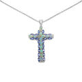 3.32 Carat Genuine Ethiopian Opal and Tanzanite .925 Sterling Silver Pendant