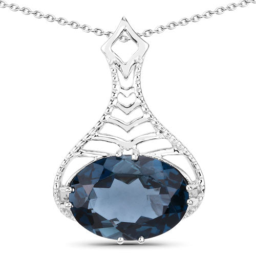 6.65 Carat Genuine London Blue Topaz .925 Sterling Silver Pendant