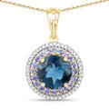 "5.10 Carat Genuine London Blue Topaz, Tanzanite and White Topaz .925 Sterling Silver Pendant