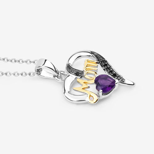0.48 Carat Genuine Amethyst and Black Spinel .925 Sterling Silver Pendant