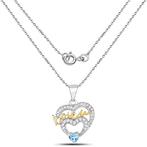 0.44 Carat Genuine Swiss Blue Topaz and White Topaz .925 Sterling Silver Pendant
