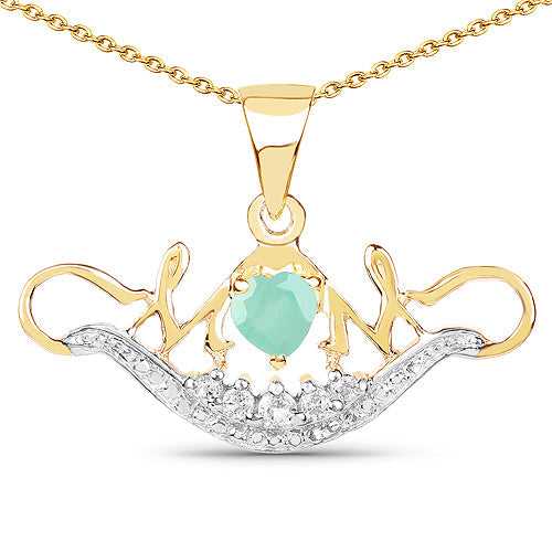 14K Yellow Gold Plated 0.62 Carat Genuine Emerald and White Topaz .925 Sterling Silver Pendant