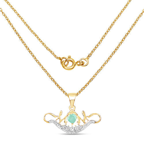 14K Yellow Gold Plated 0.62 Carat Genuine Emerald and White Topaz .925 Sterling Silver Pendant