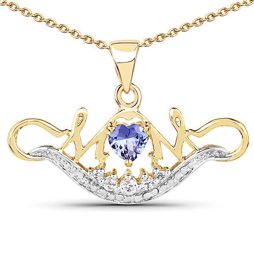 14K Yellow Gold Plated 0.62 Carat Genuine Tanzanite and White Topaz .925 Sterling Silver Pendant