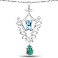 9.23 Carat Genuine Emerald and Swiss Blue Topaz .925 Sterling Silver Pendant