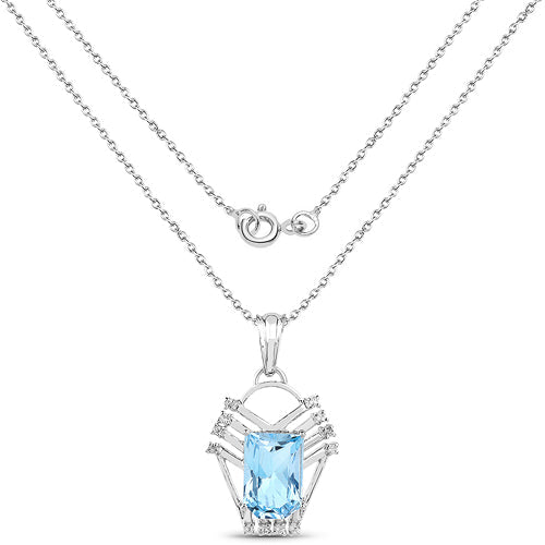 5.76 Carat Genuine Swiss Blue Topaz & White Topaz .925 Sterling Silver Pendant