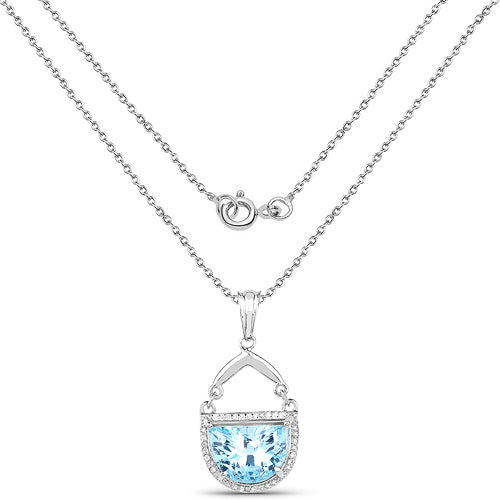 4.08 Carat Genuine Swiss Blue Topaz & White Topaz .925 Sterling Silver Pendant