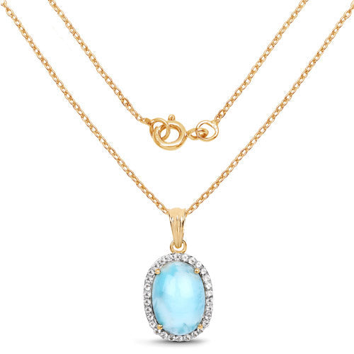 14K Yellow Gold Plated 13.55 Carat Genuine Larimar and White Topaz .925 Sterling Silver Pendant