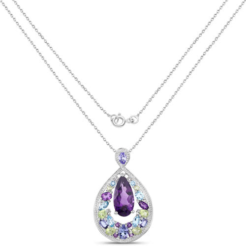 6.40 Carat Genuine Multi Stones .925 Sterling Silver Pendant