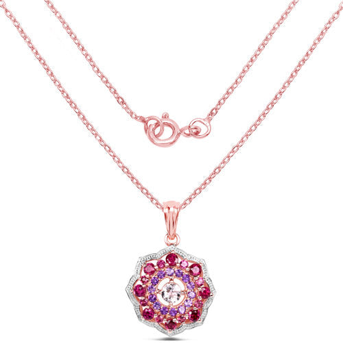 14K Rose Gold Plated 2.30 Carat Genuine Morganite, Rhodolite and Amethyst .925 Sterling Silver Pendant
