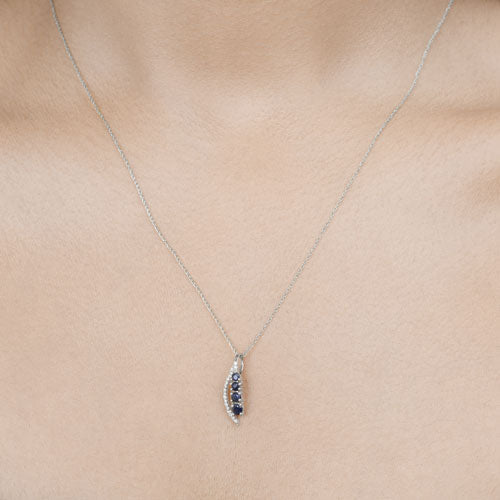 0.40 Carat Genuine Blue Sapphire and White Diamond 14K White Gold Pendant