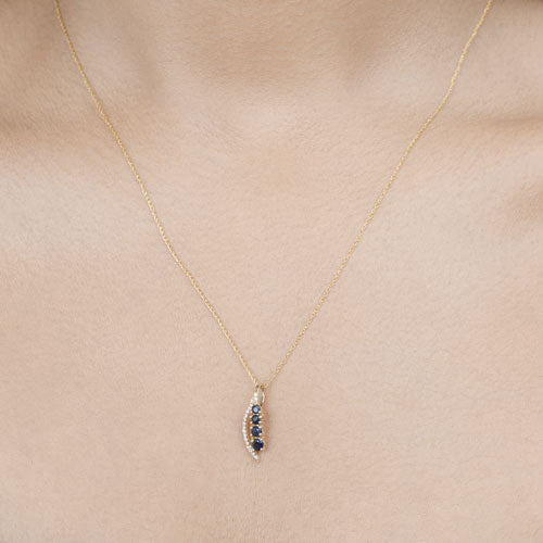 0.40 Carat Genuine Blue Sapphire and White Diamond 14K Yellow Gold Pendant