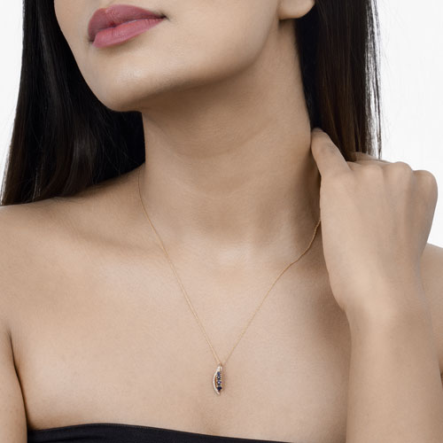 0.40 Carat Genuine Blue Sapphire and White Diamond 14K Yellow Gold Pendant