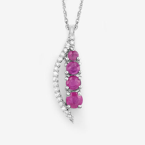 0.43 Carat Genuine Ruby and White Diamond 14K White Gold Pendant