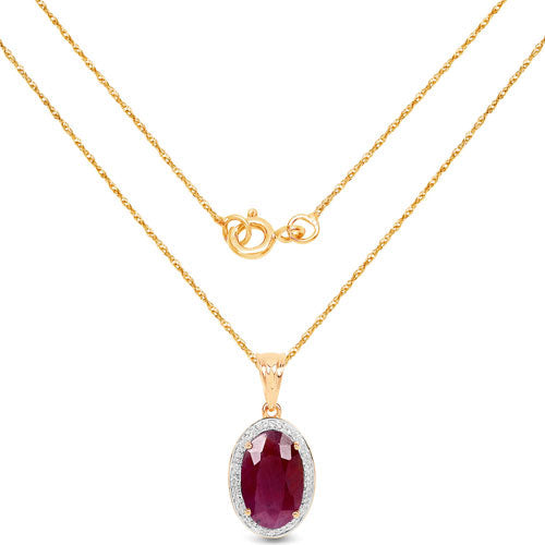 6.40 Carat Genuine Ruby and White Diamond 14K Yellow Gold Pendant