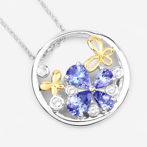 1.33 Carat Genuine Tanzanite and White Topaz .925 Sterling Silver Pendant