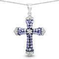 1.84 Carat Genuine Tanzanite and White Zircon .925 Sterling Silver Pendant