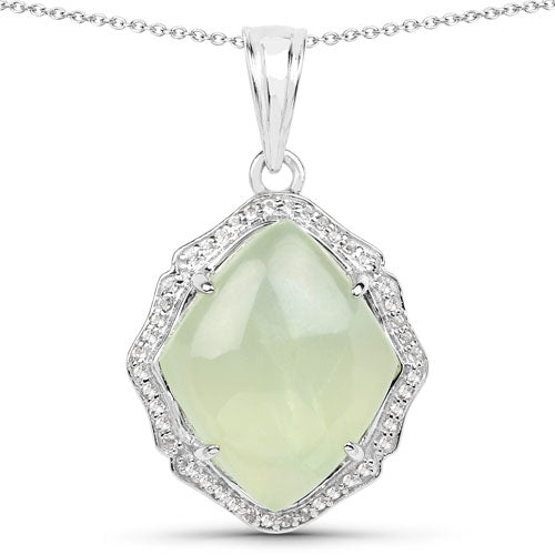 7.49 Carat Genuine Prehnite And White Topaz .925 Sterling Silver Pendant