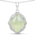 7.49 Carat Genuine Prehnite And White Topaz .925 Sterling Silver Pendant