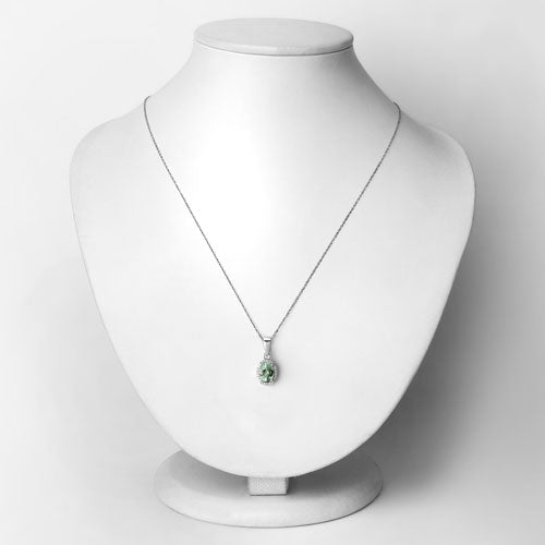 1.27 Carat Genuine Green Tourmaline and White Diamond 14K White Gold Pendant