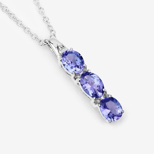 1.11 Carat Genuine Tanzanite and White Diamond .925 Sterling Silver Pendant