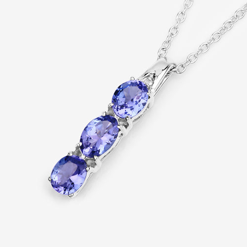 1.11 Carat Genuine Tanzanite and White Diamond .925 Sterling Silver Pendant