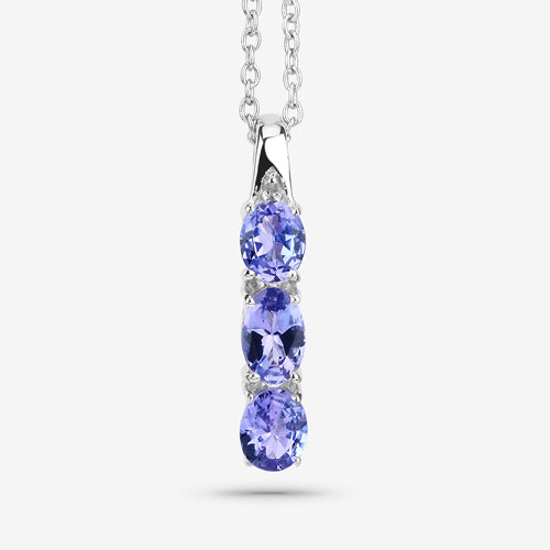 1.11 Carat Genuine Tanzanite and White Diamond .925 Sterling Silver Pendant