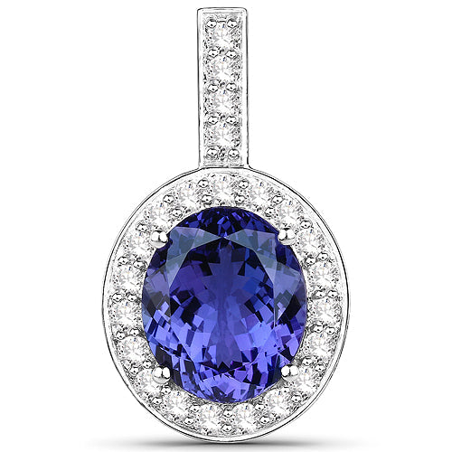 10.15 Carat Genuine Tanzanite and White Diamond 18K White Gold Pendant