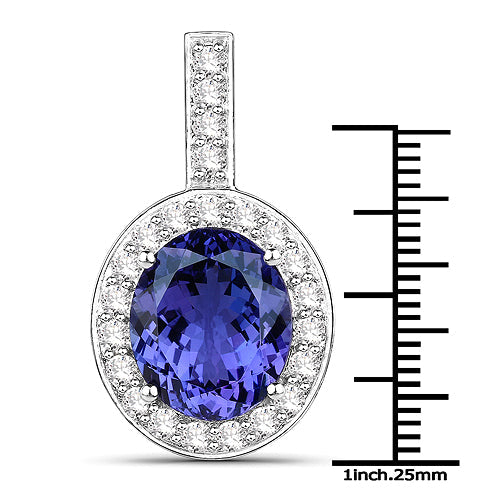 10.15 Carat Genuine Tanzanite and White Diamond 18K White Gold Pendant
