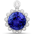 14.36 Carat Genuine Tanzanite and White Diamond 18K White Gold Pendant
