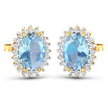 2.36 Carat Genuine Aquamarine and White Diamond 14K Yellow Gold Earrings