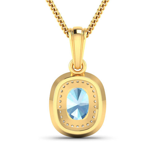 1.35 Carat Genuine Aquamarine and White Diamond 14K Yellow Gold Pendant