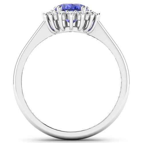 1.92 Carat Genuine Tanzanite and White Diamond 14K White Gold Ring