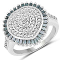 0.74 Carat Genuine White Diamond and Green Diamond .925 Sterling Silver Ring
