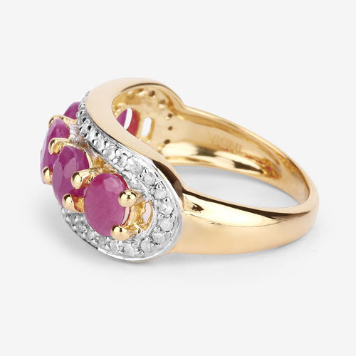 1.74 Carat Genuine Ruby and White Diamond .925 Sterling Silver Ring