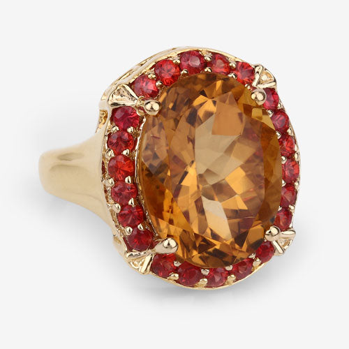 9.38 Carat Genuine Citrine and Orange Sapphire .925 Sterling Silver Ring
