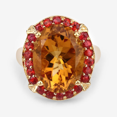 9.38 Carat Genuine Citrine and Orange Sapphire .925 Sterling Silver Ring