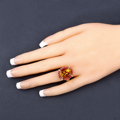 9.38 Carat Genuine Citrine and Orange Sapphire .925 Sterling Silver Ring
