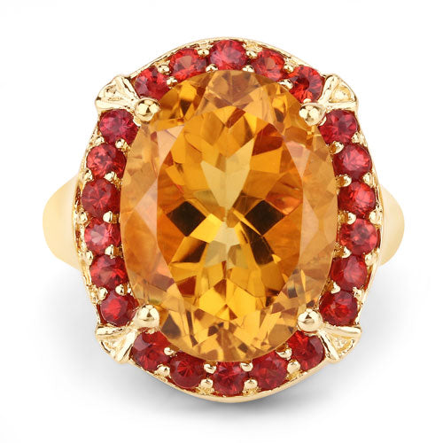 9.38 Carat Genuine Citrine and Orange Sapphire .925 Sterling Silver Ring