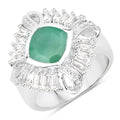 "2.57 Carat Genuine Emerald, White Topaz and White Diamond .925 Sterling Silver Ring