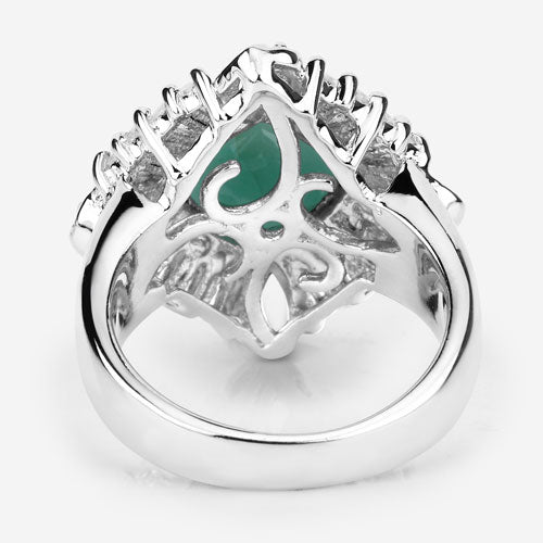 "2.57 Carat Genuine Emerald, White Topaz and White Diamond .925 Sterling Silver Ring