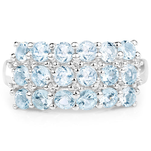 2.29 Carat Genuine Blue Topaz & White Topaz .925 Sterling Silver Ring