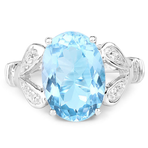 7.29 Carat Genuine Swiss Blue Topaz & White Topaz .925 Sterling Silver Ring