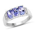 1.63 Carat Genuine Tanzanite & White Diamond .925 Sterling Silver Ring