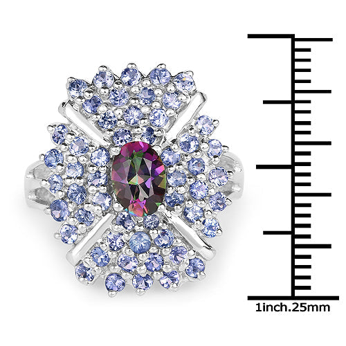 2.86 Carat Genuine Mystic Topaz and Tanzanite .925 Sterling Silver Ring